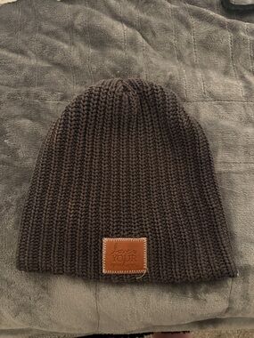 Love Your Melon Faded Black Rib Knit Beanie with Leather Patch